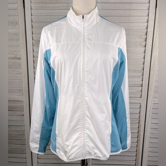 ADIDAS "Clima Proof" Golf Jacket Full Zip White/Teal-Medium - Picture 1 of 4
